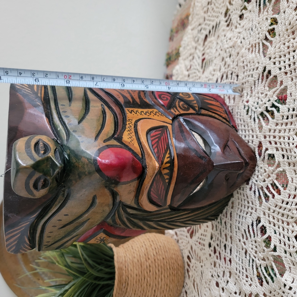 Handcrafted Tribal Mask Tiki Wood Decor Wall Hanging Wood Art - Picture 6 of 7